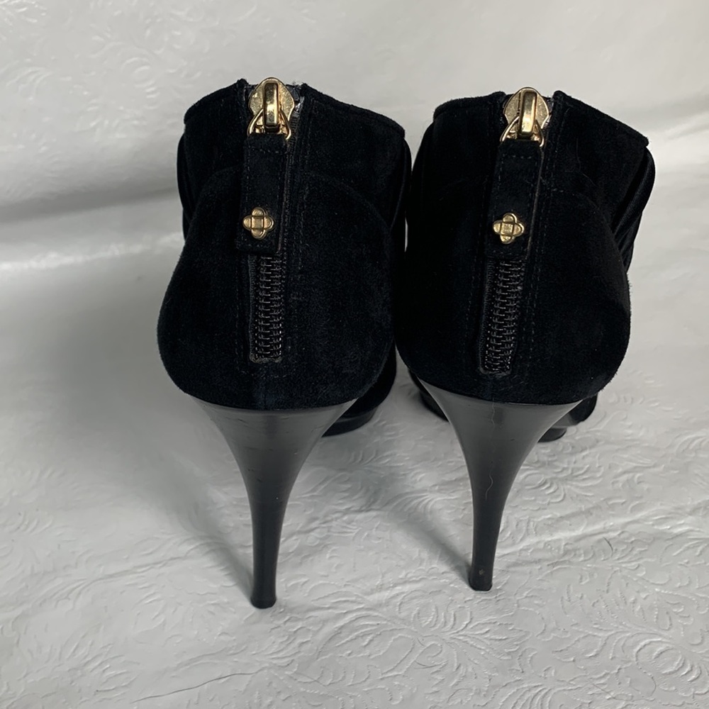 Oscar de la Renta‎ Suede & Satin Peep Toe Booties - Picture 4 of 8